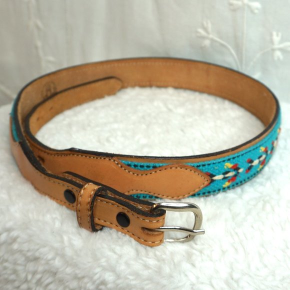 Western Products Accessories - Western Products Tan Leather and Embroidery Belt